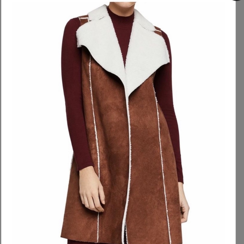 BCBG Faux Shearling Long Vest- Medium